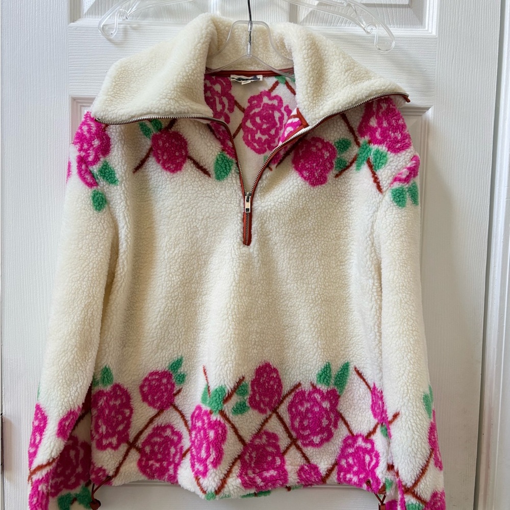 For Love And Lemons Cream Fleece with Pink Floral Accents